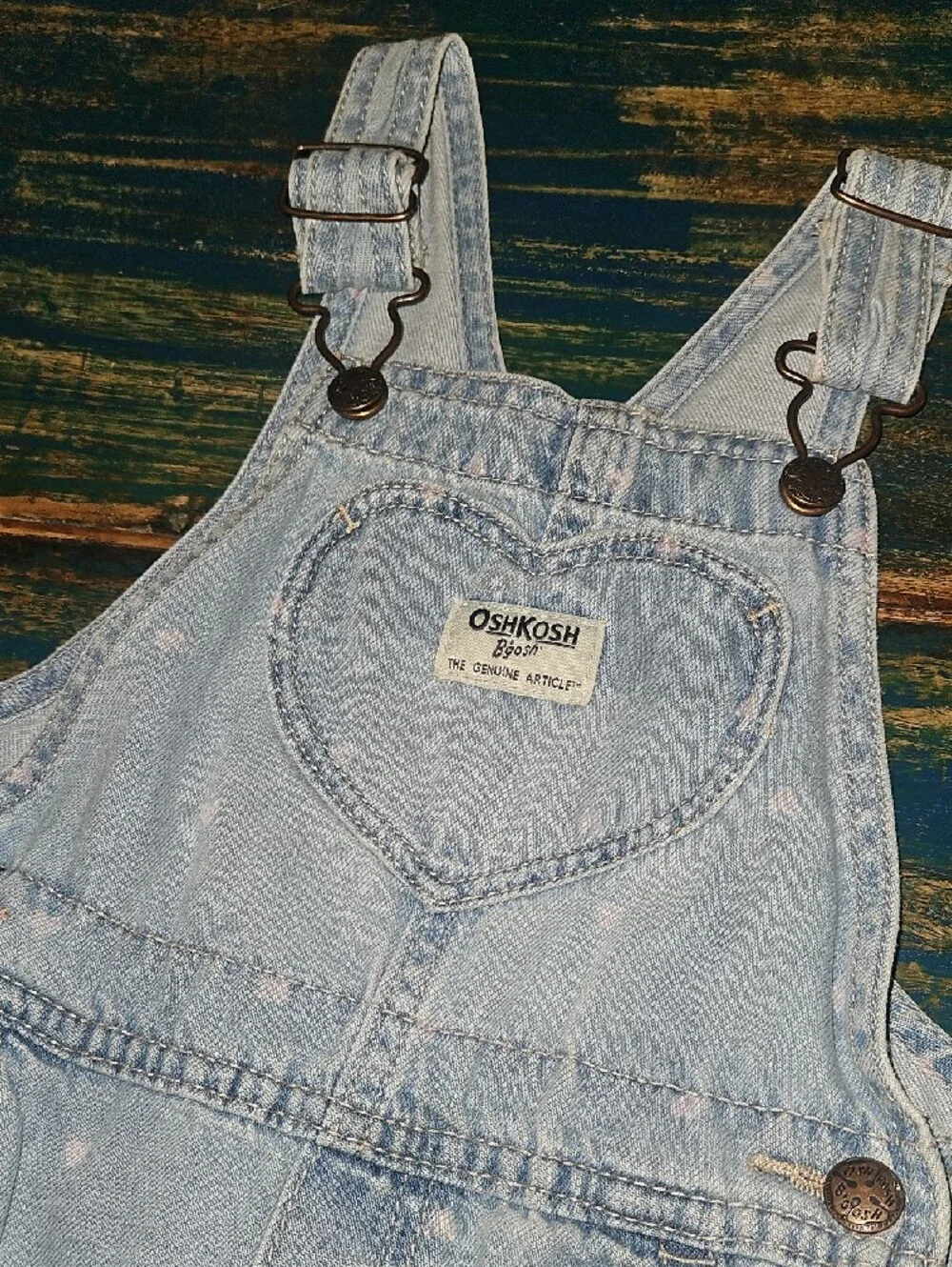 OshKosh B'gosh Light Blue Heart-Print Denim Overalls